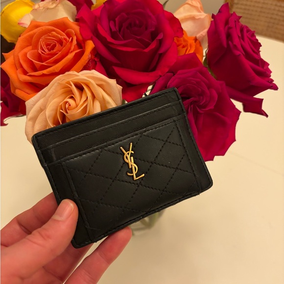 Saint Laurent Accessories - Saint Laurent Black Quilted Card Holder with Gold Logo